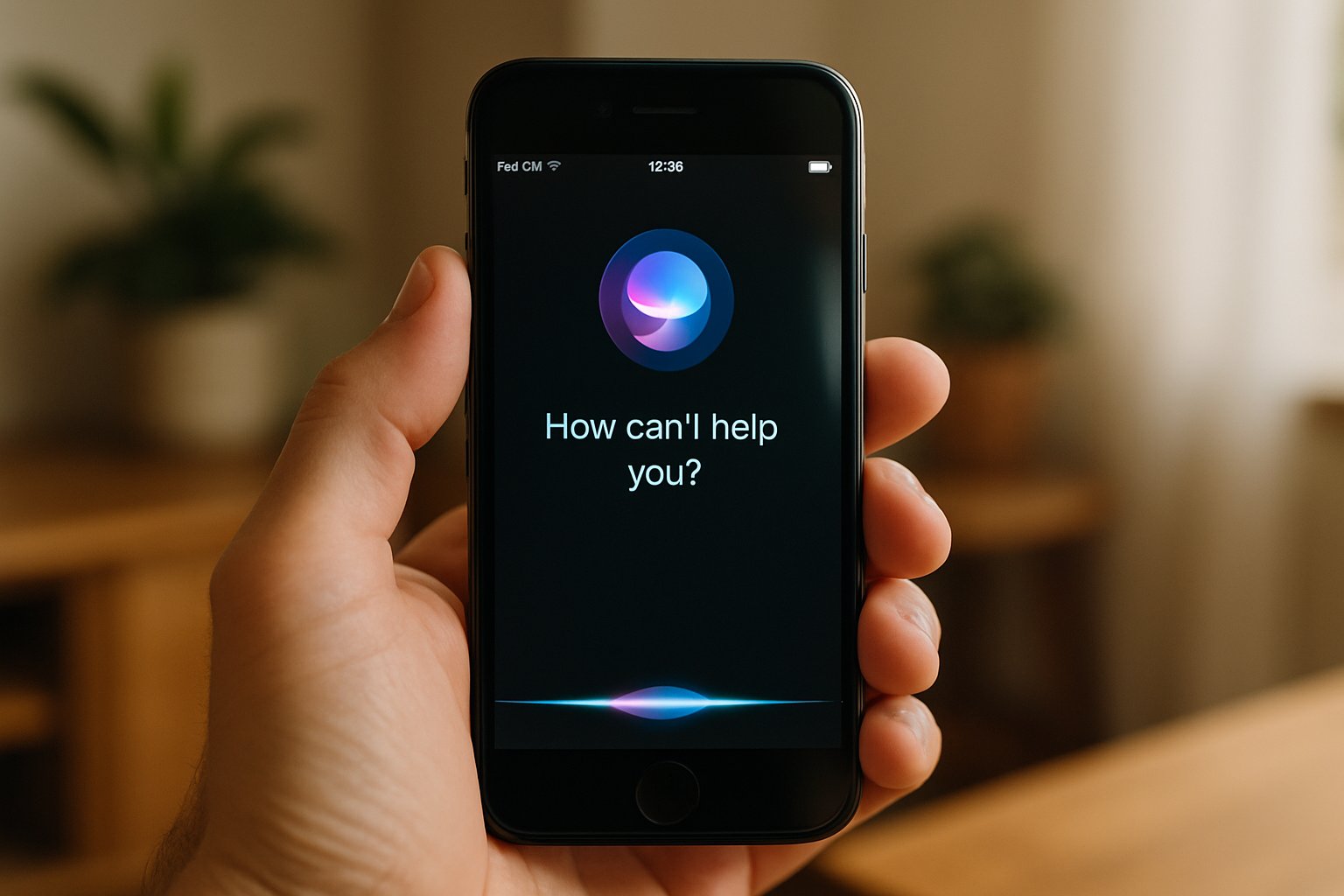 User testing Apple AI strategy with Siri on iPhone at home.