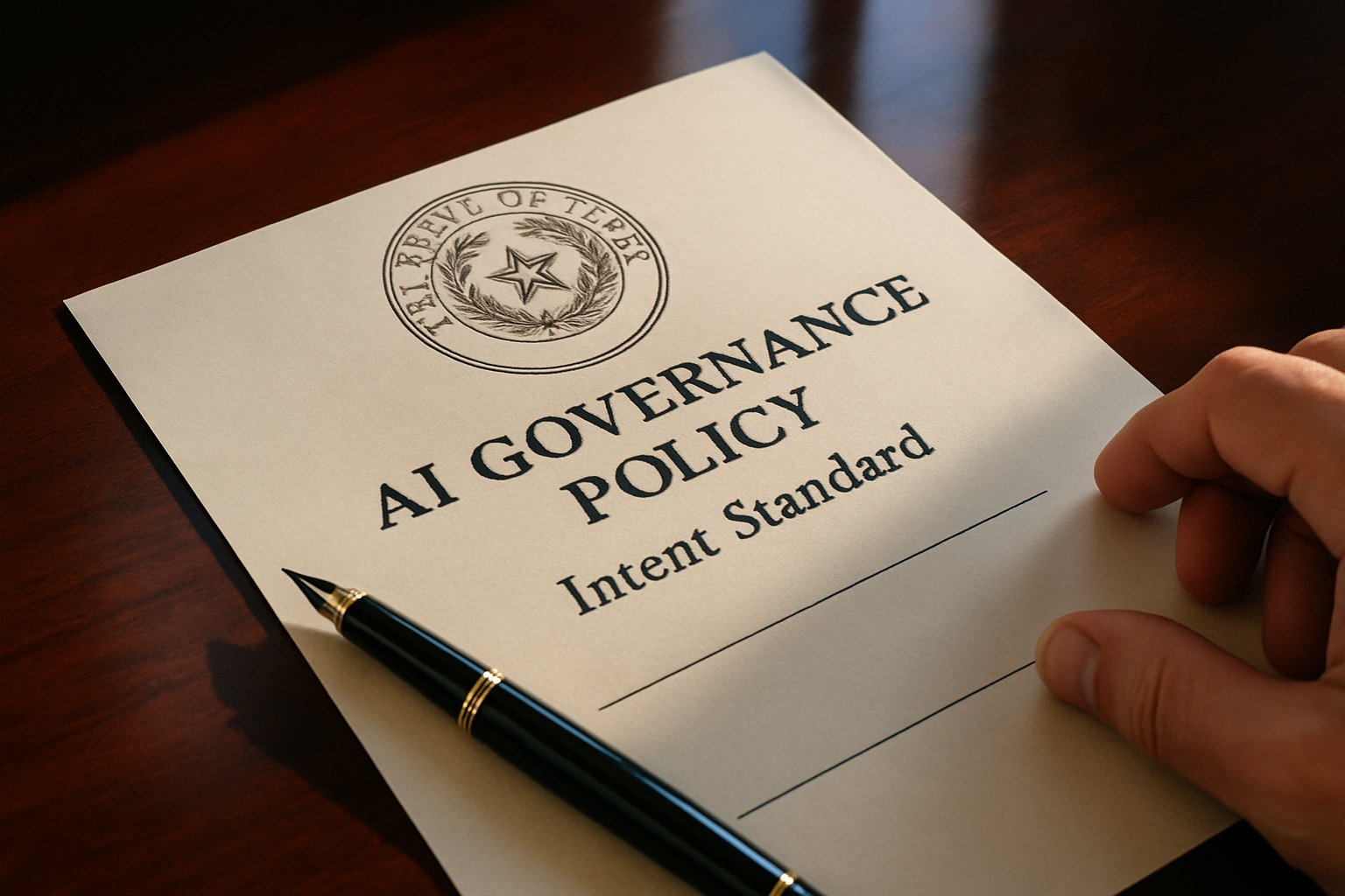 Texas government AI Governance policy document with intent standard visible.