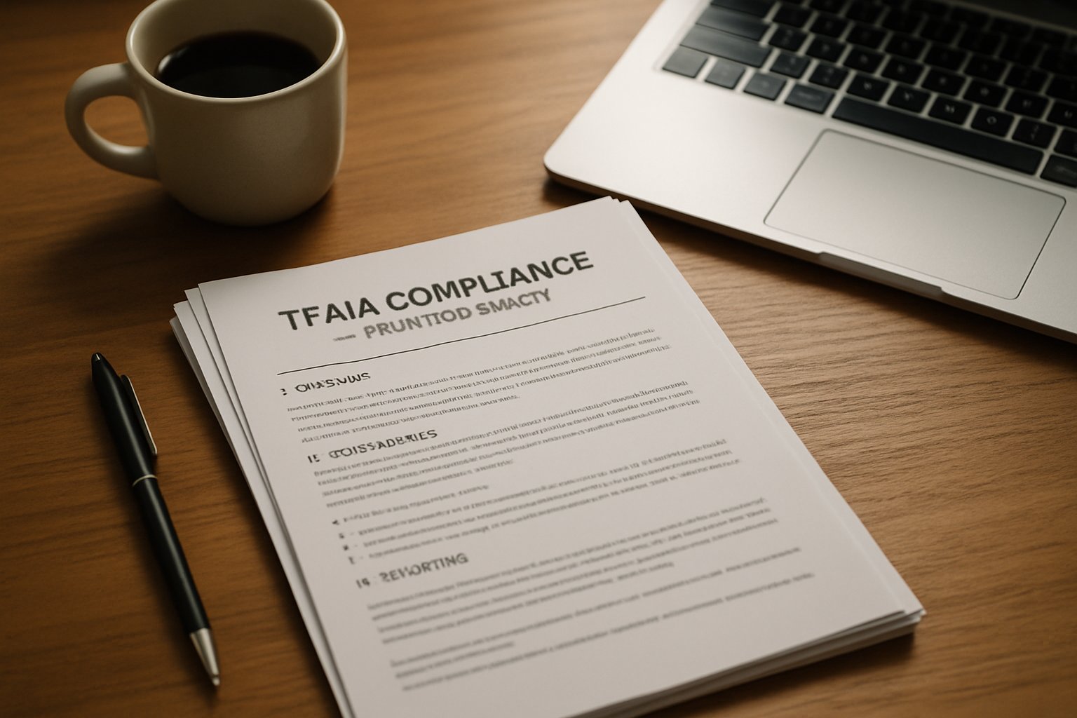 Frontier Safety TFAIA compliance documents on a modern office desk.