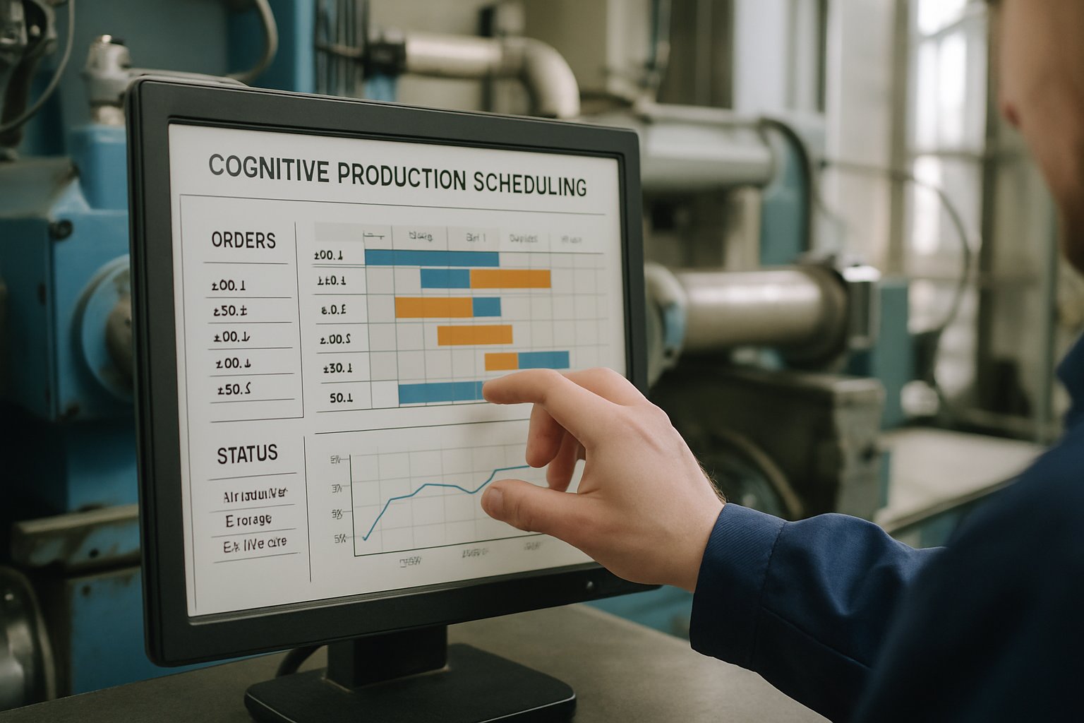 Touchscreen with cognitive production scheduling systems interface in factory