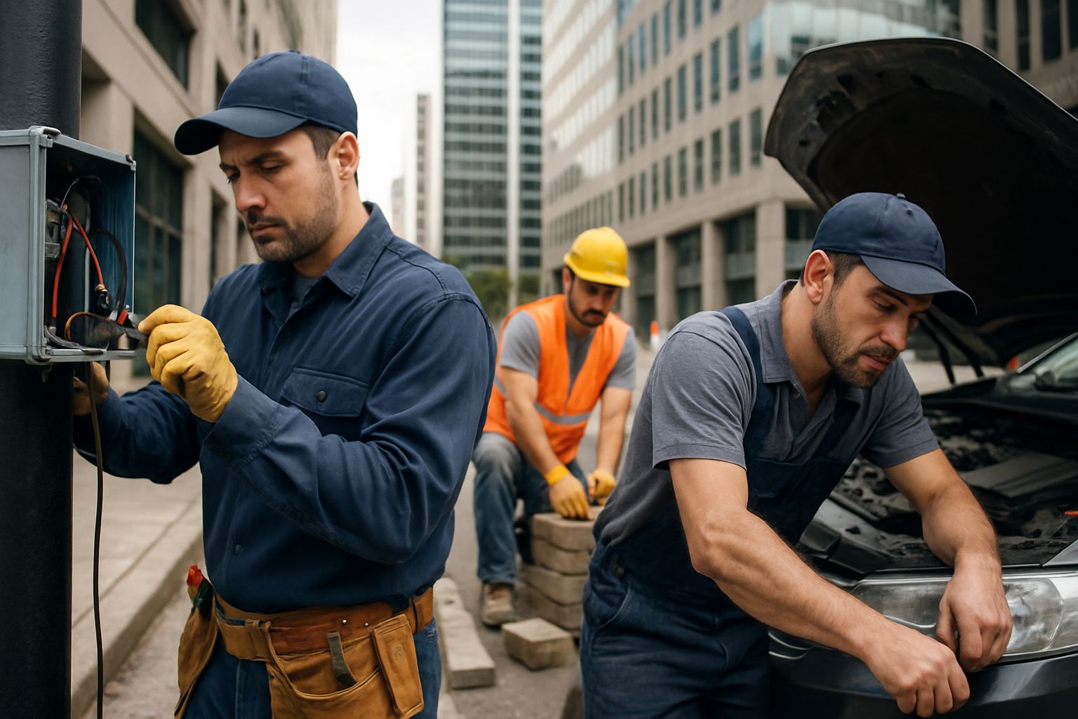 Tradespeople working showcase AI Economic Impact compared to office roles.