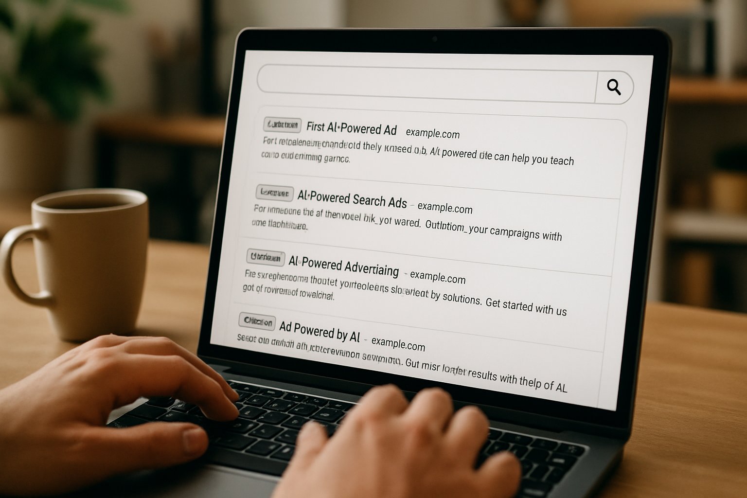 AI Search Advertising results shown on laptop screen for digital marketing.