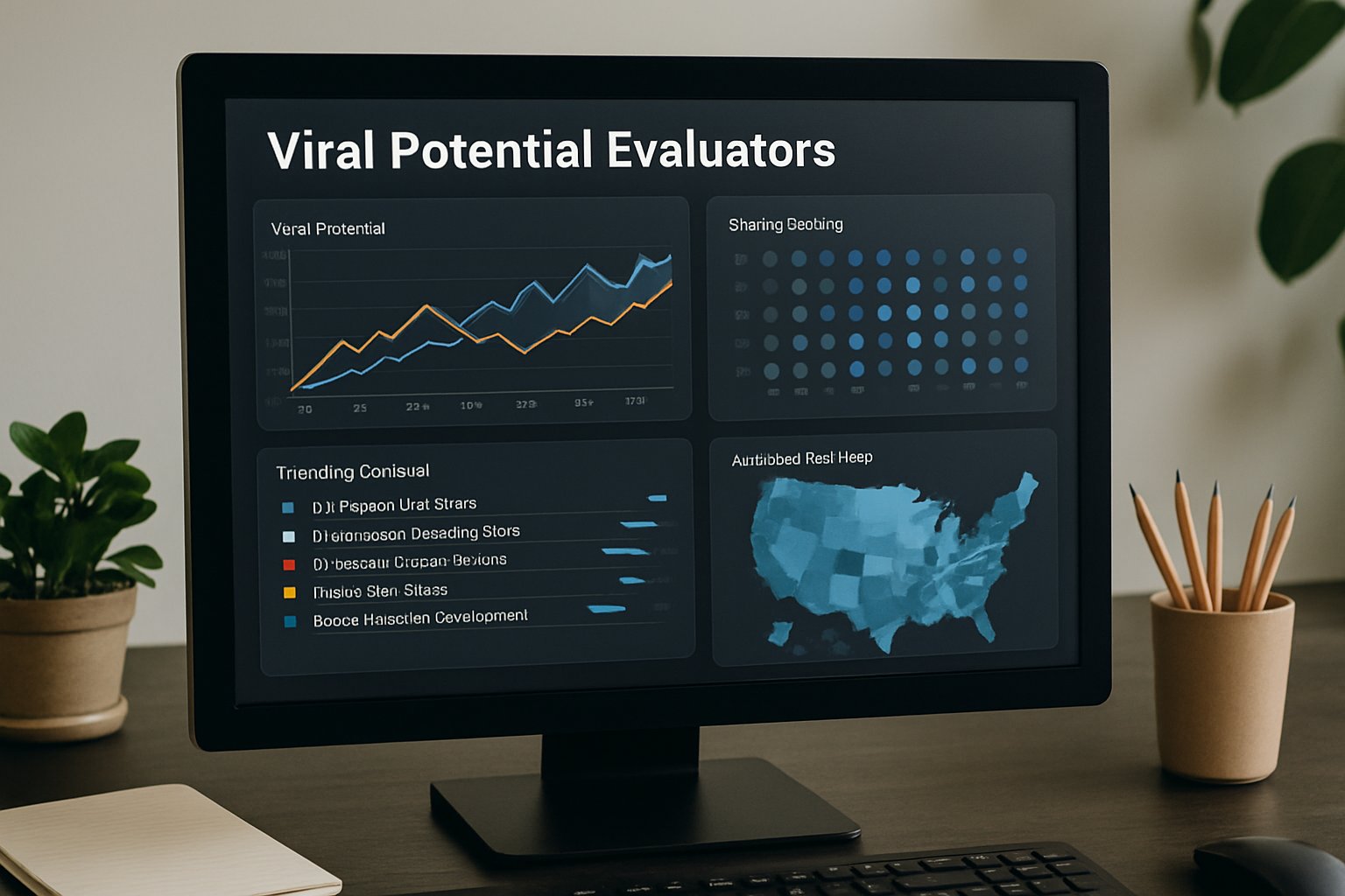 Dashboard for Viral Potential Evaluators showing content metrics and trends.