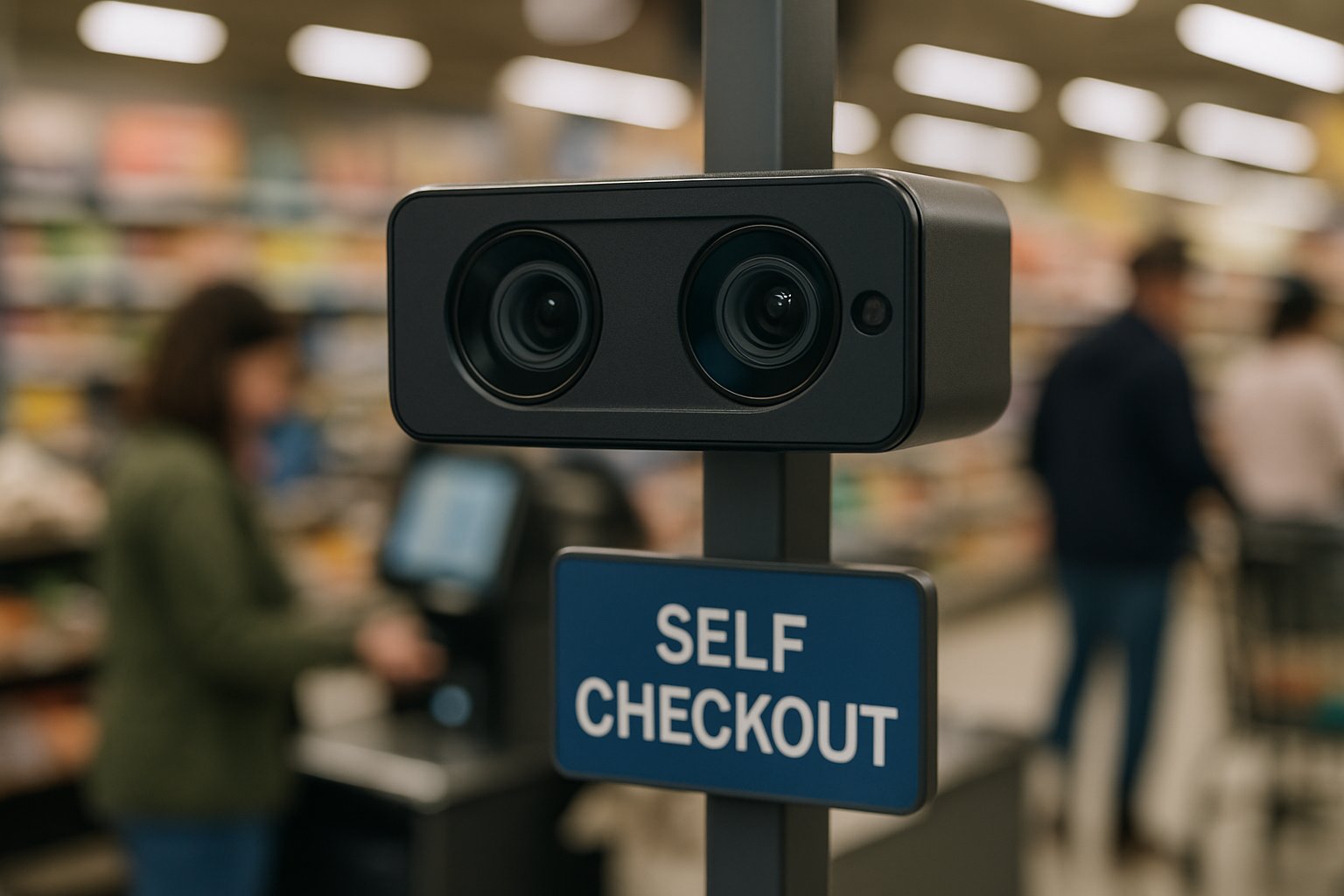 Vision system camera for Autonomous Checkout Vision Systems in a grocery store.