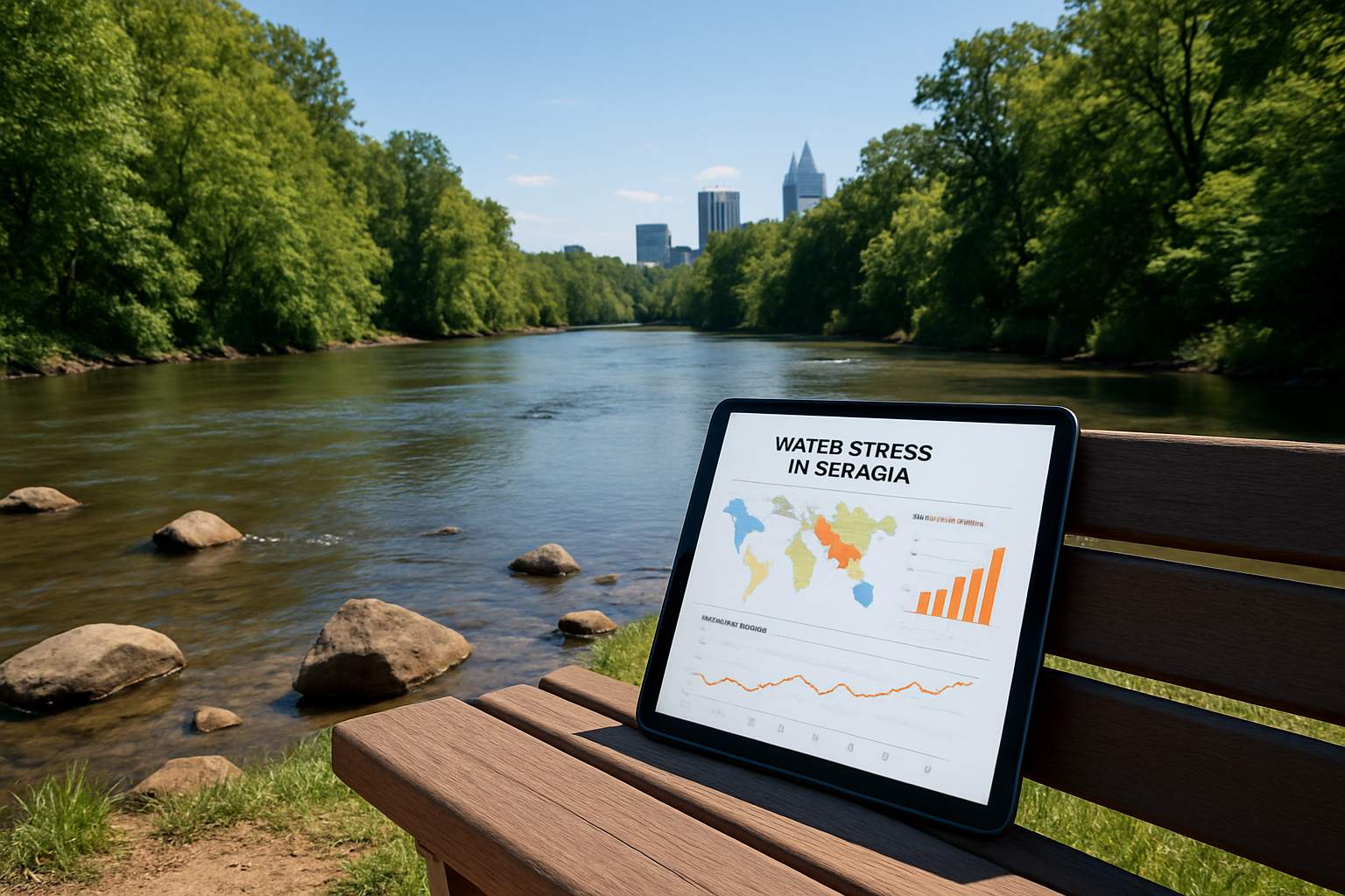 Digital water stress data reviewed for Georgia Environment Data Policy in a city park.