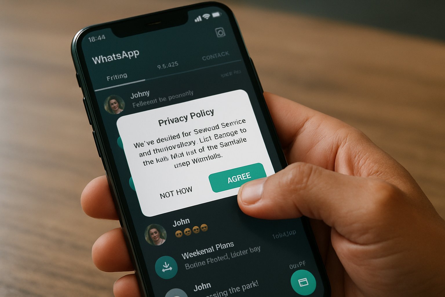 User reviewing WhatsApp Regulatory Probe privacy notification on phone.