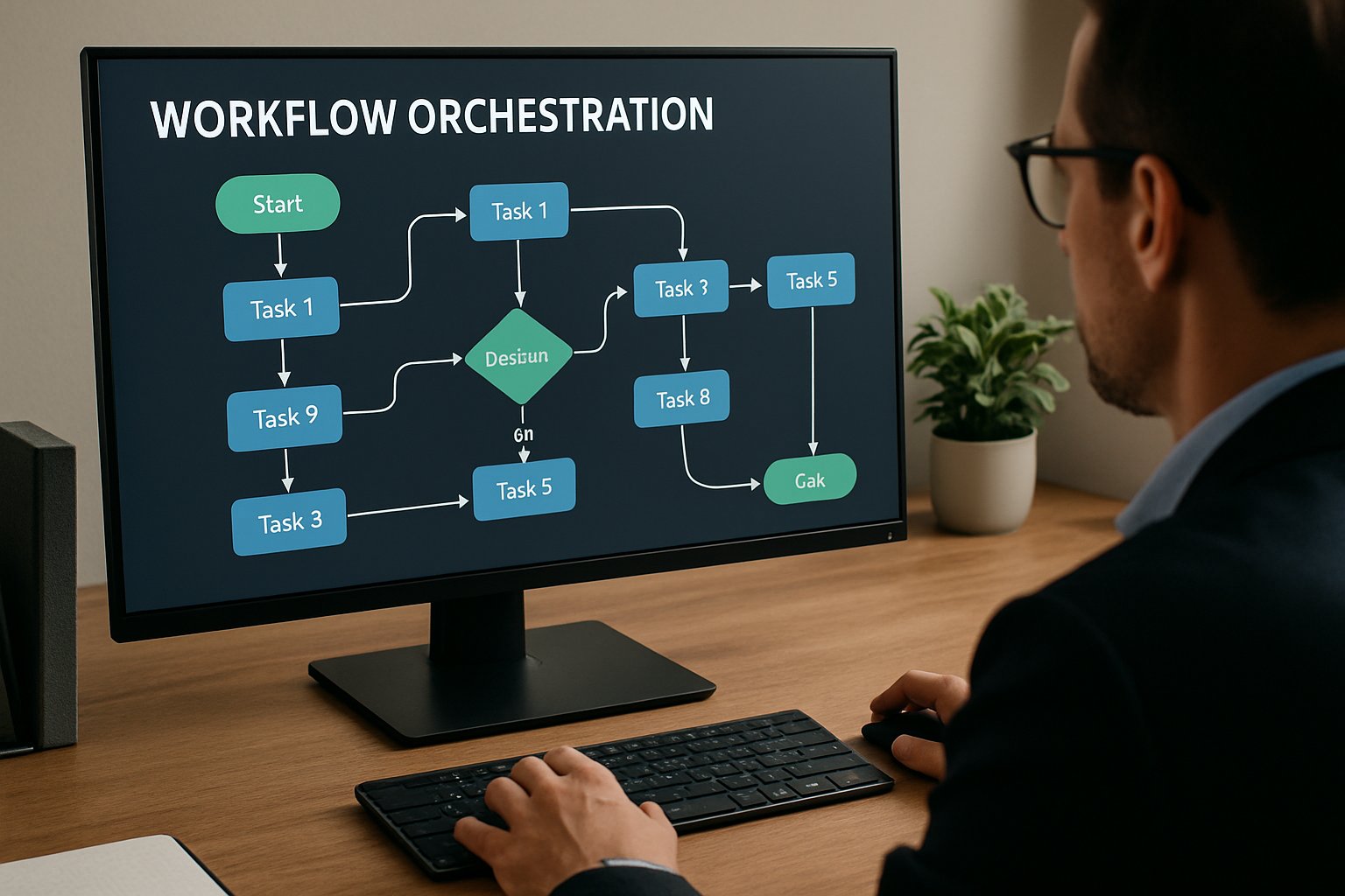 Workflow Orchestration software displayed on computer screen in office environment