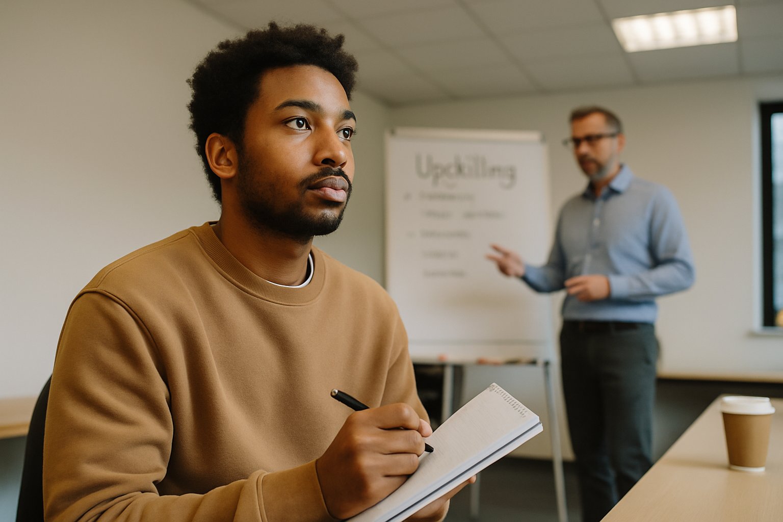 Young Workforce member in upskilling workshop focused on AI adaptation.