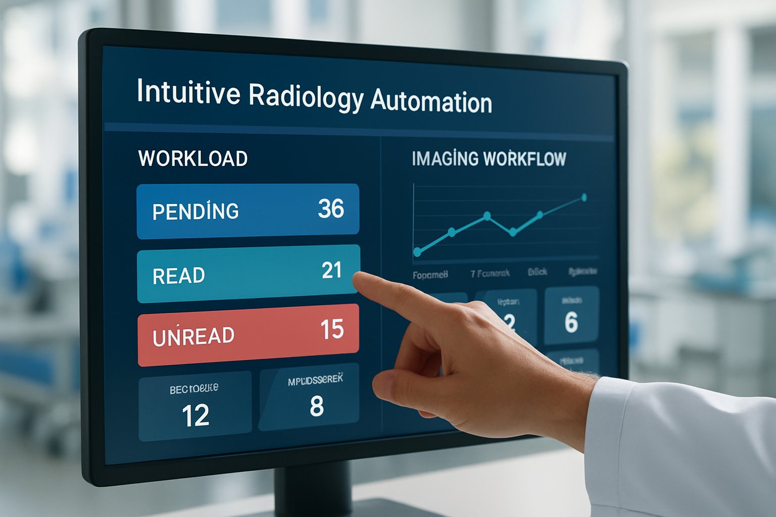 Radiology Workload Automation Systems dashboard showing workload and workflow data.