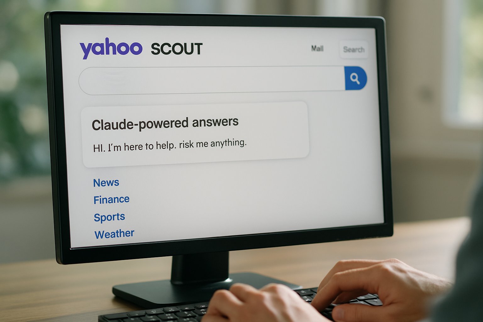Yahoo Scout interface with Claude-powered answers and search links