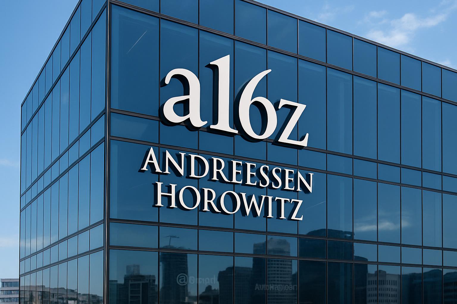 a16z AI Fund headquarters with company logo on glass building.