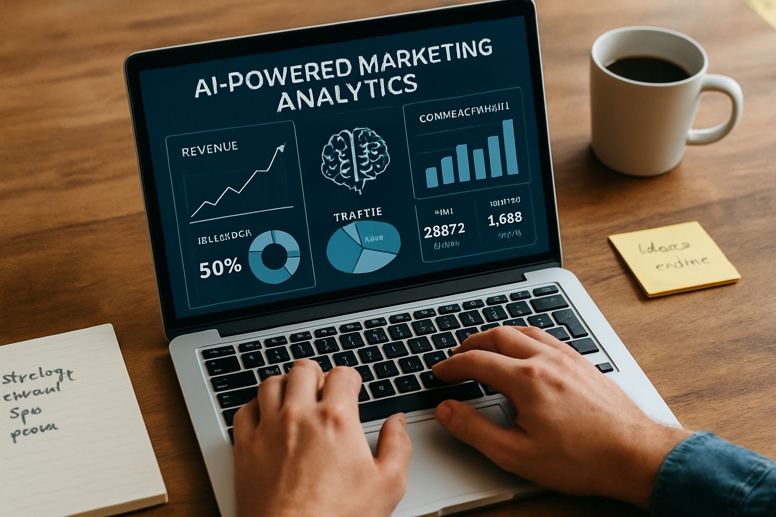 Person using Marketing Tech platform with AI analytics dashboard on laptop.