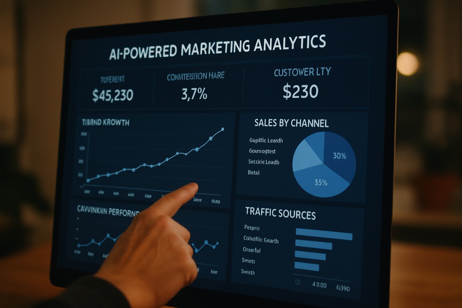 AI Marketing Visibility dashboard showing trend analytics for nonprofit marketing growth.