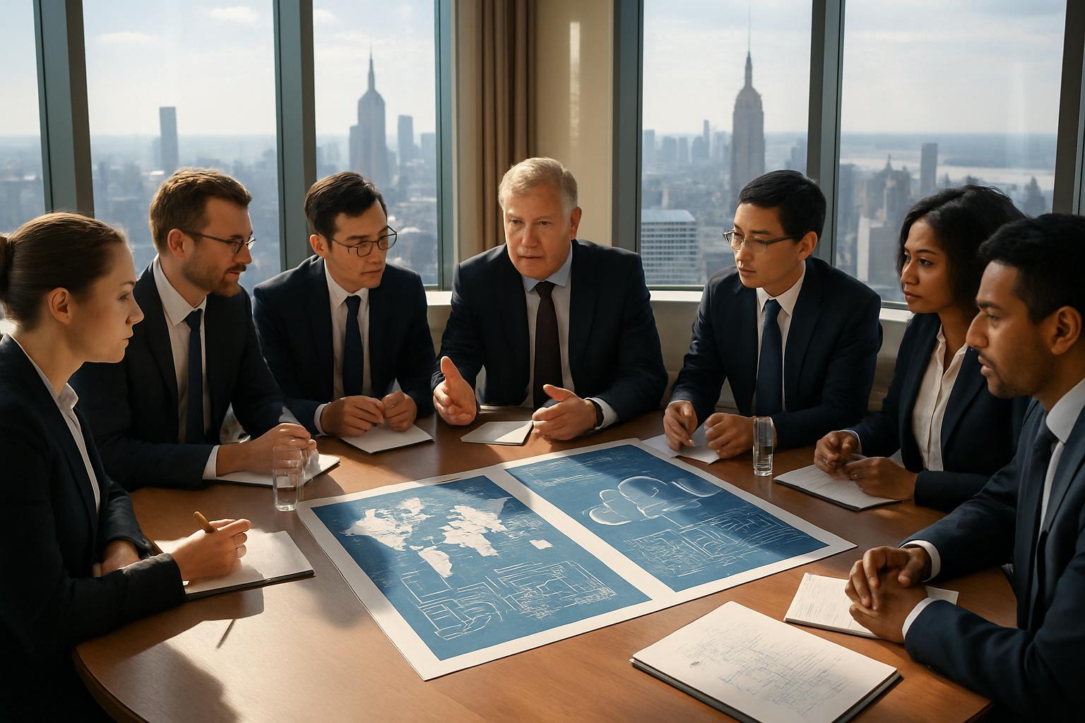 AI Cloud strategy meeting with global technology leaders at a boardroom table.