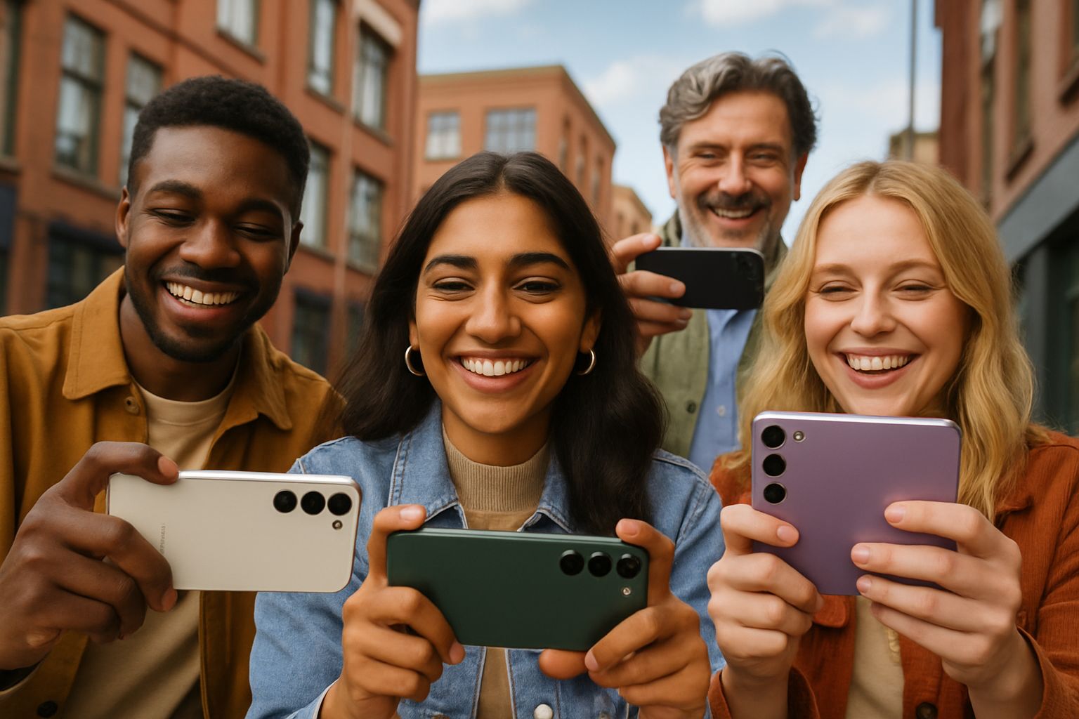 Group using Samsung AI Design camera in real urban environment