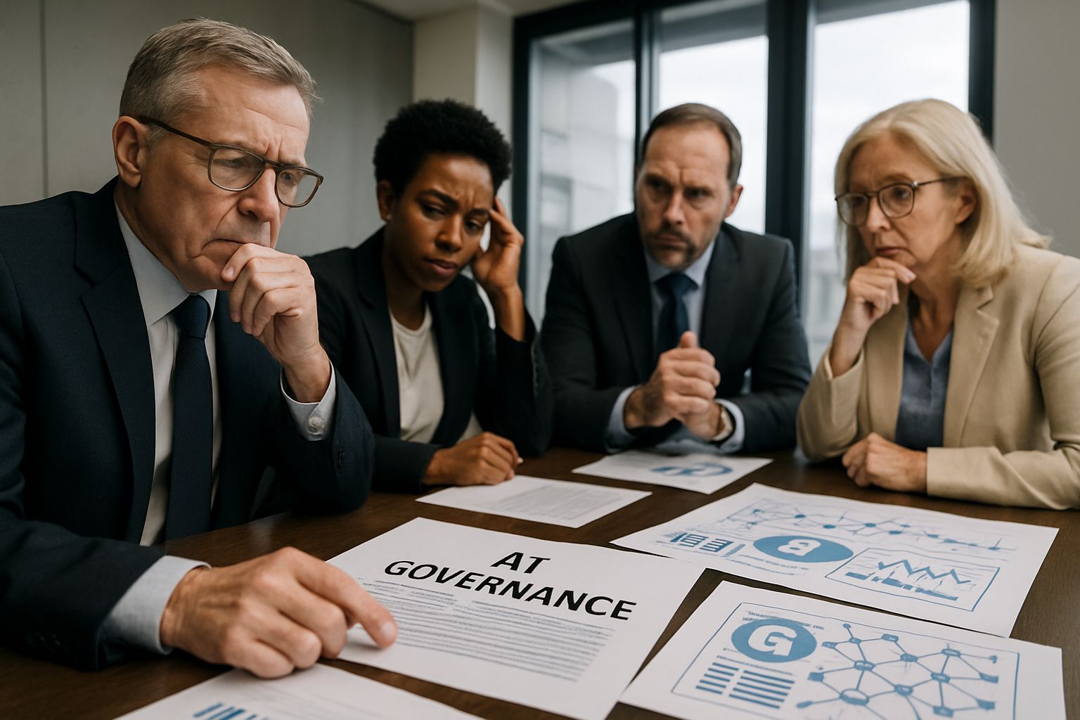 Executives debating AI Governance risks in modern boardroom
