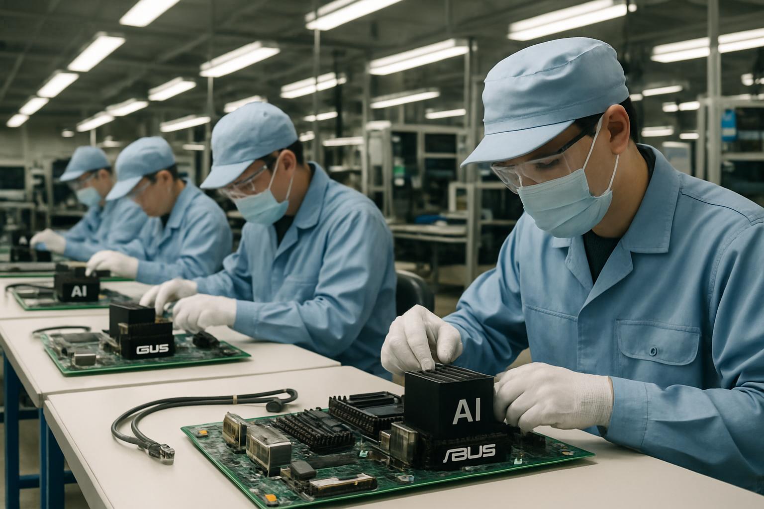 Taiwan AI hardware assembly during Tech Trade Boom in modern factory.
