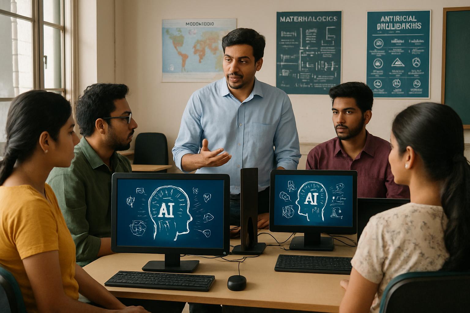 India Education AI classroom with students learning computer science.