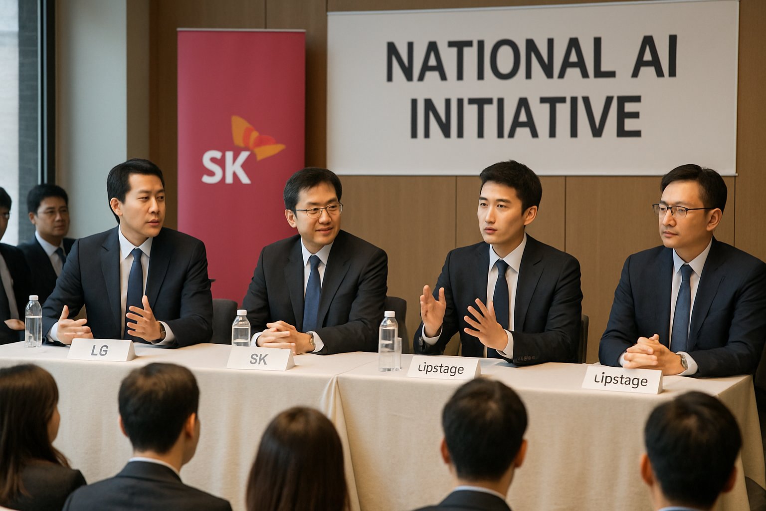 National AI leaders from LG, SK, and Upstage speaking at a Korean conference.