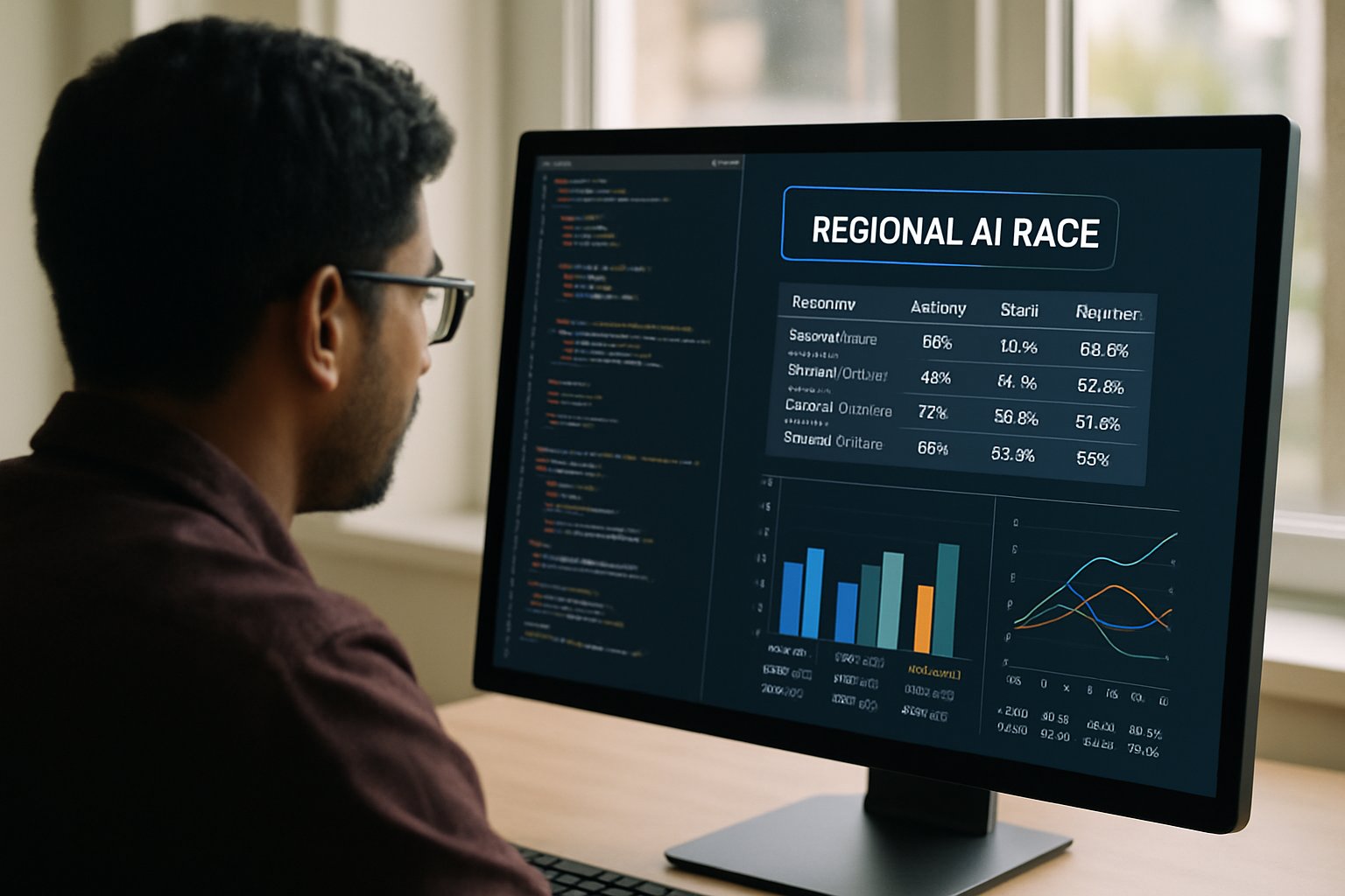 Developer analyzing AI models for Regional AI Race on computer