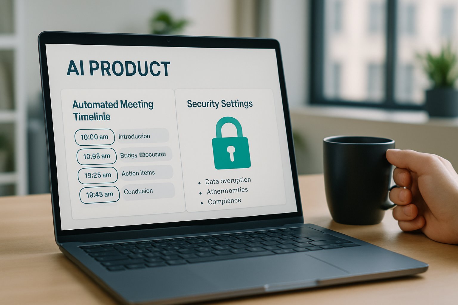 AI Product interface automating timelines and security for enterprise meetings.