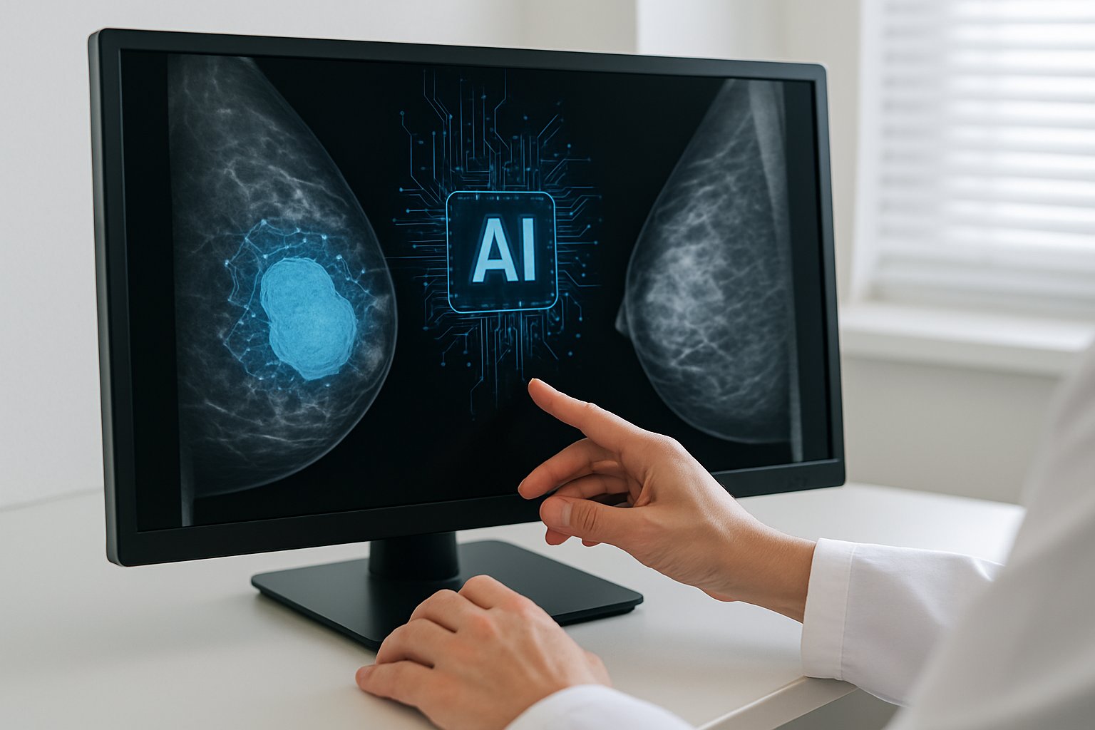 Healthcare AI highlighting cancerous areas on mammograms for early detection.
