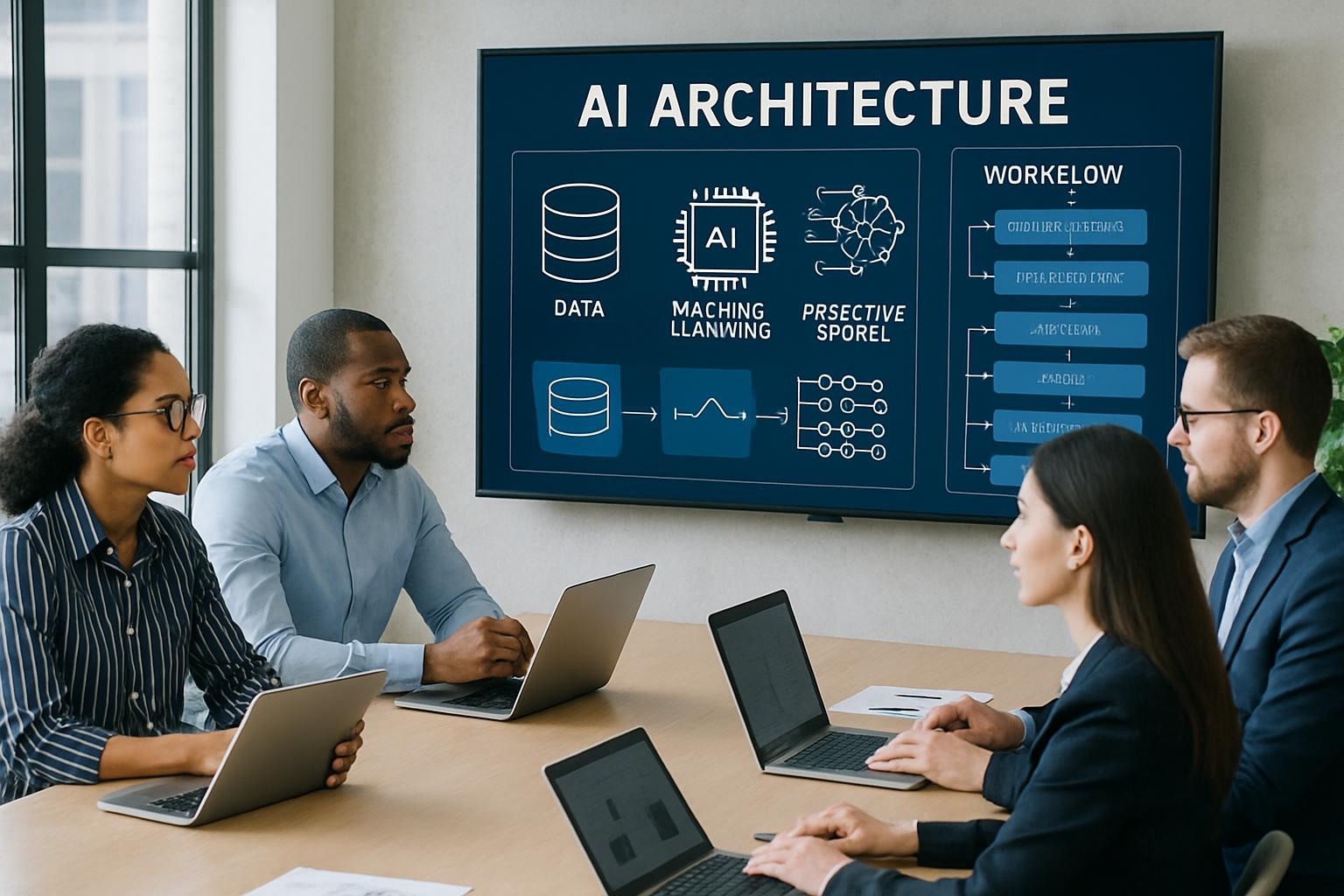 AI Engineer team collaborating on AI architecture and workflow design