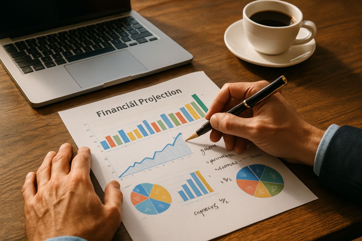 Financial Projection graphs and charts reviewed by analyst