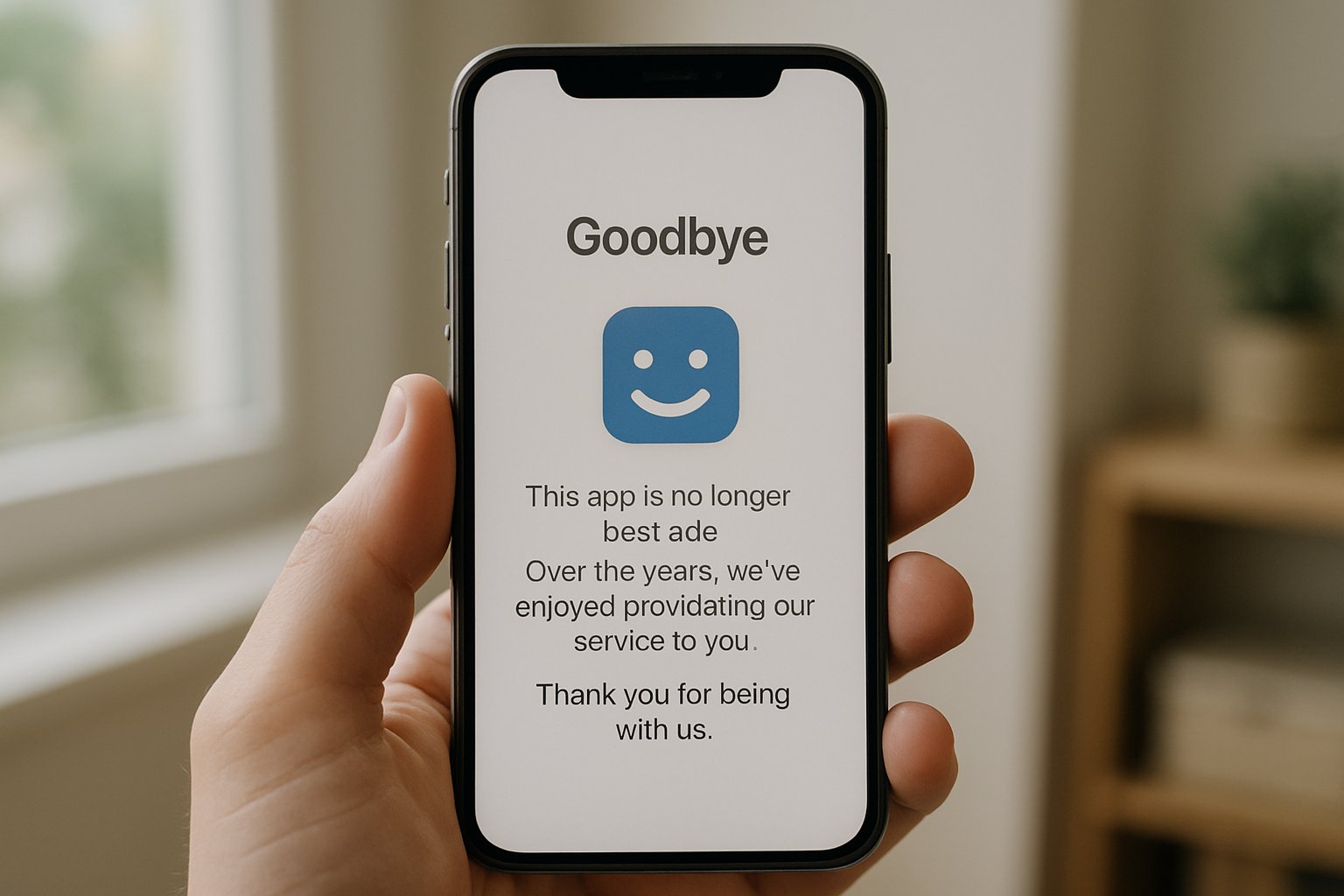 Startup Failure illustrated by discontinued companion app message on smartphone.