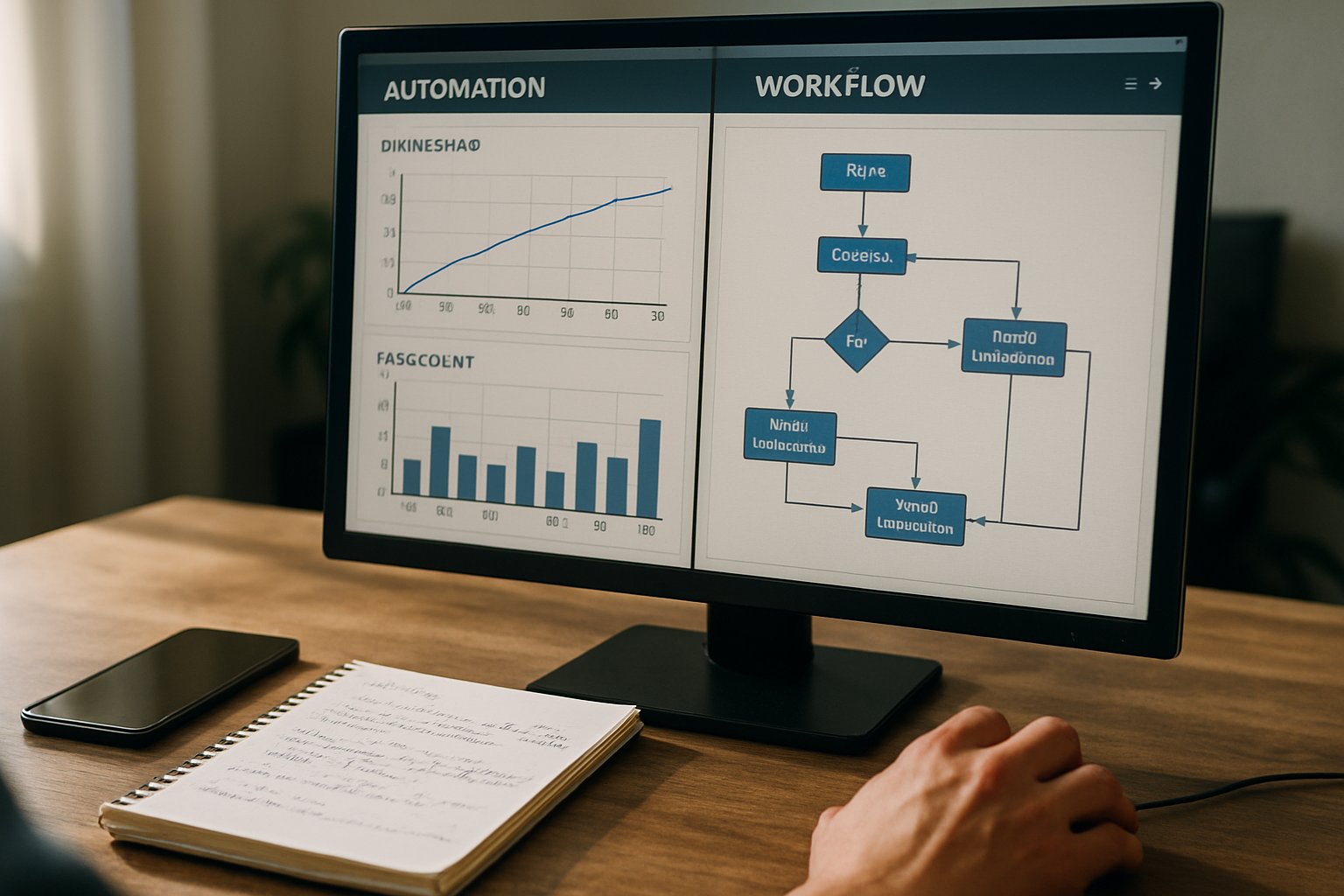 Close-up of news staff desk highlighting Newsroom Automation Trends software.
