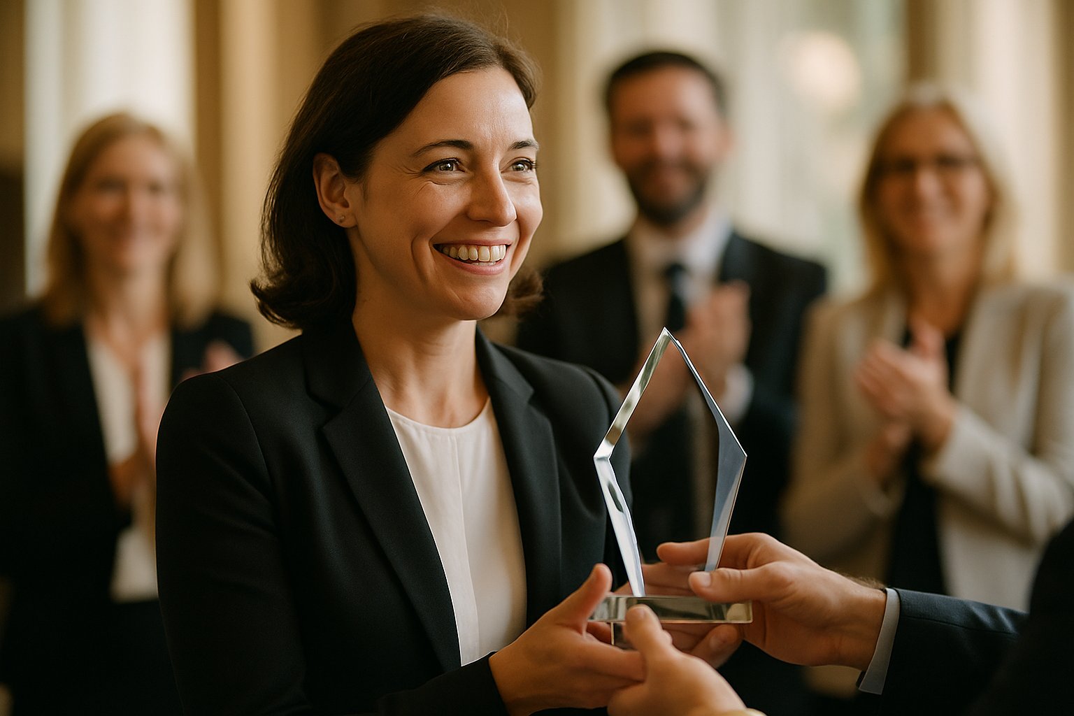 Professional Recognition shown as woman receives award at formal ceremony