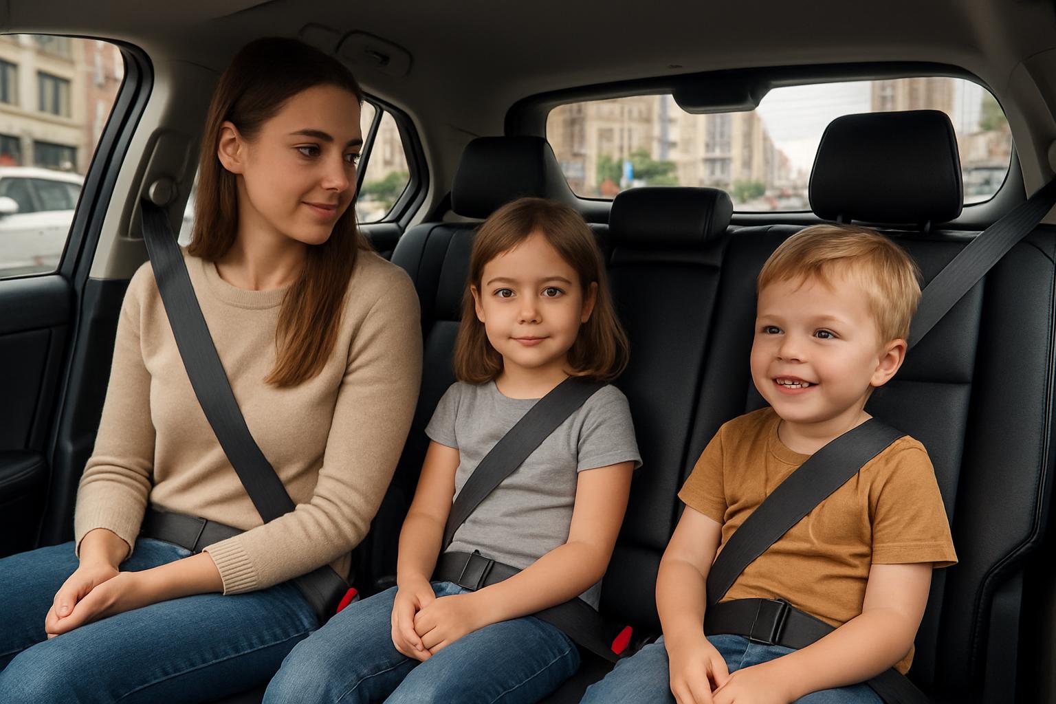 Robotaxi Babysitter Need displayed by caretaker and children riding in a self-driving vehicle.