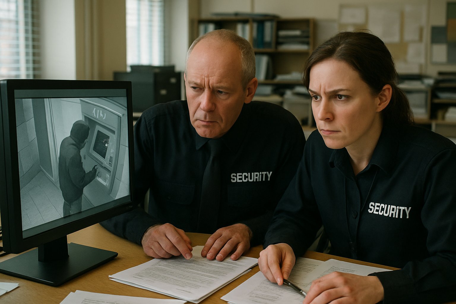 Bank security team analyzing ATM images for Financial Fraud threats.