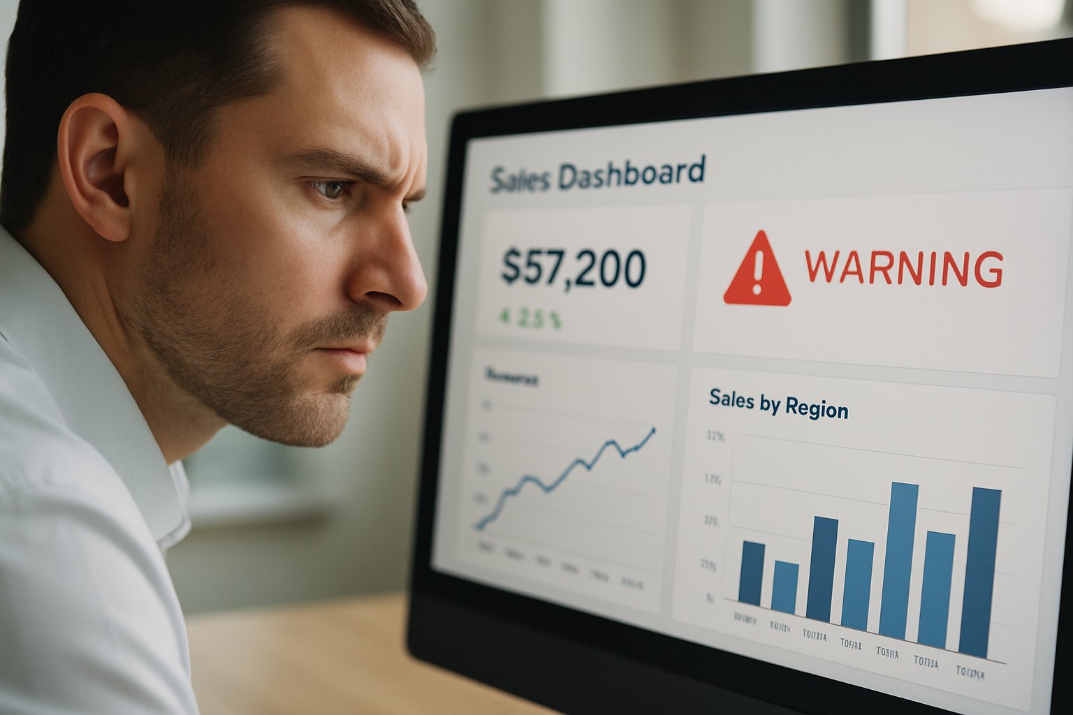 AI Sales dashboard with bias warning on office computer screen
