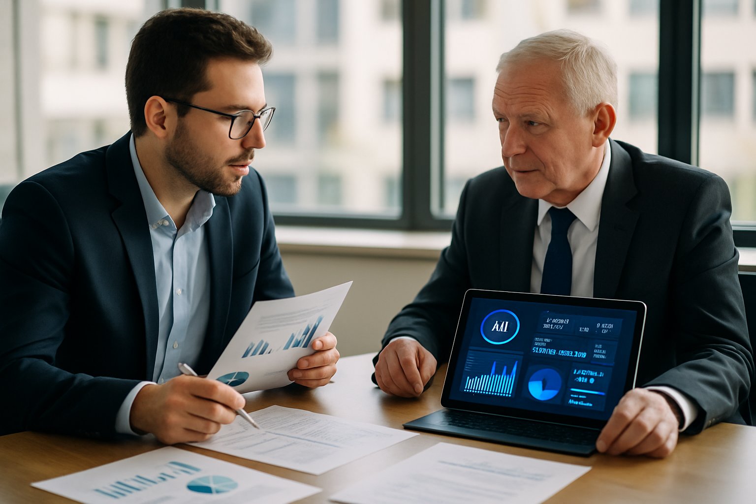 Operational Impact demonstrated by bank analysts combining AI analytics with traditional financial reports.