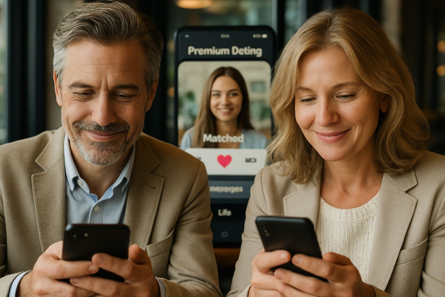 Users exploring Social AI dating features in a luxury urban cafe