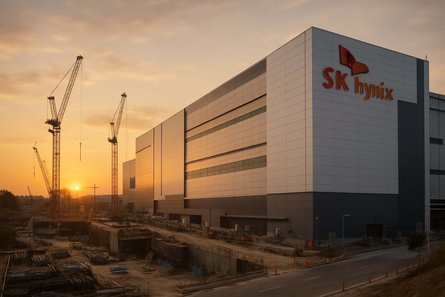 Exterior view of SK Hynix Cheongju facility for AI Memory Boost project under construction.