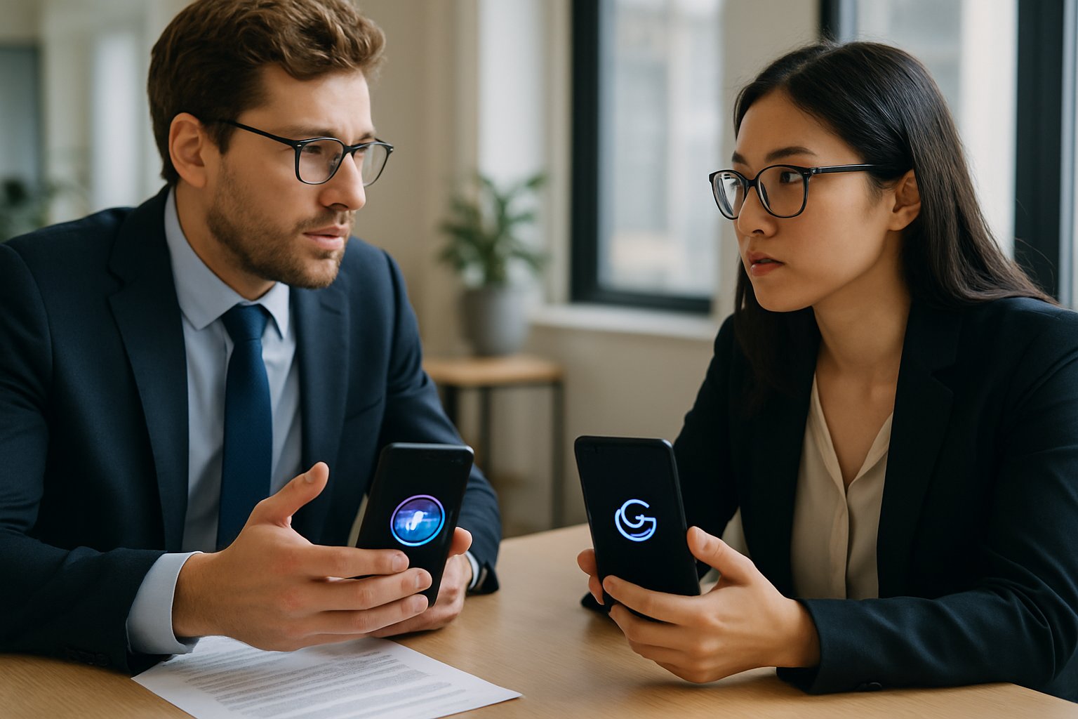 Virtual Assistant Evolution professionals discussing Siri Gemini collaboration