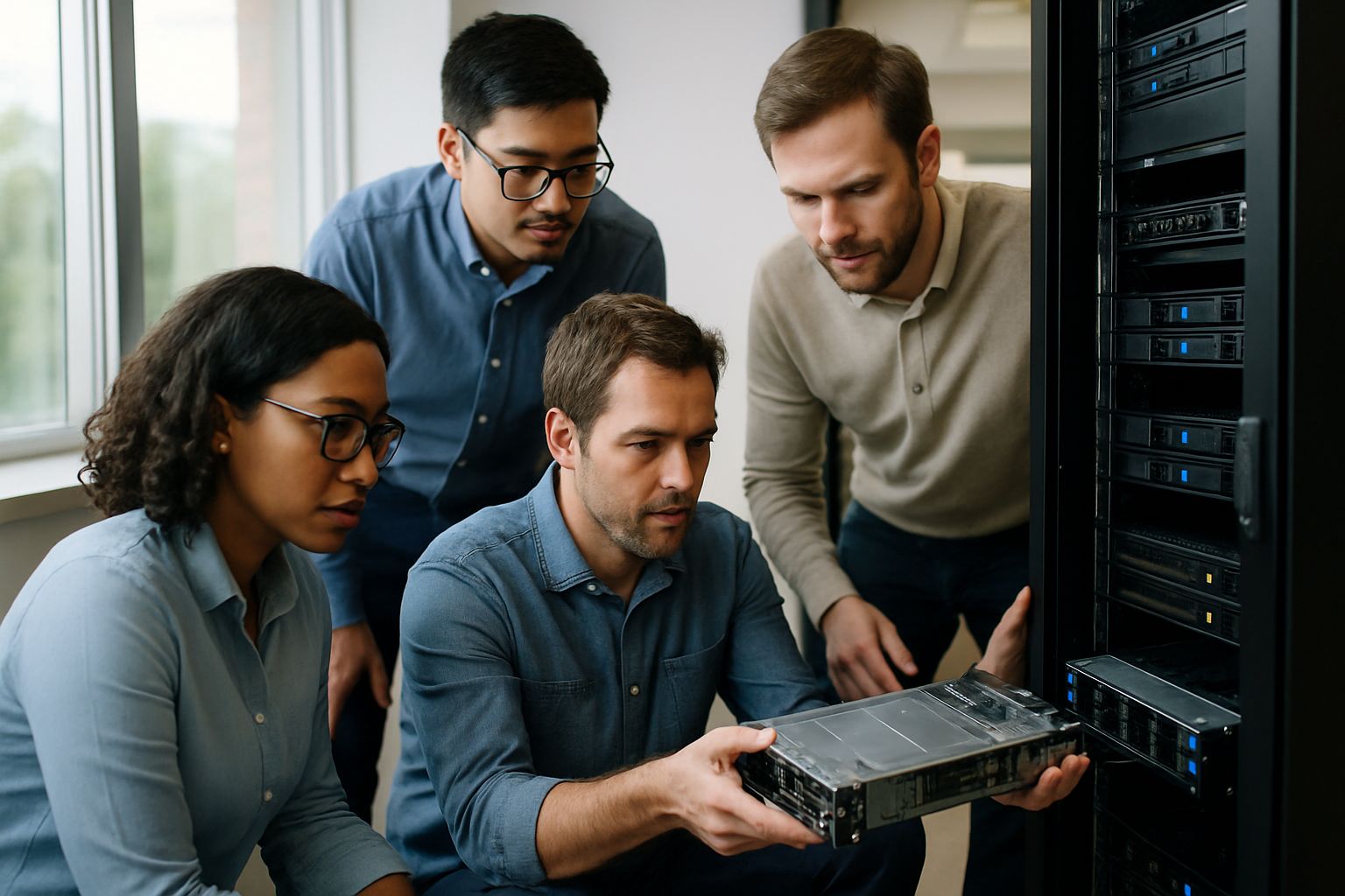 Engineers collaborating on next-gen hardware development