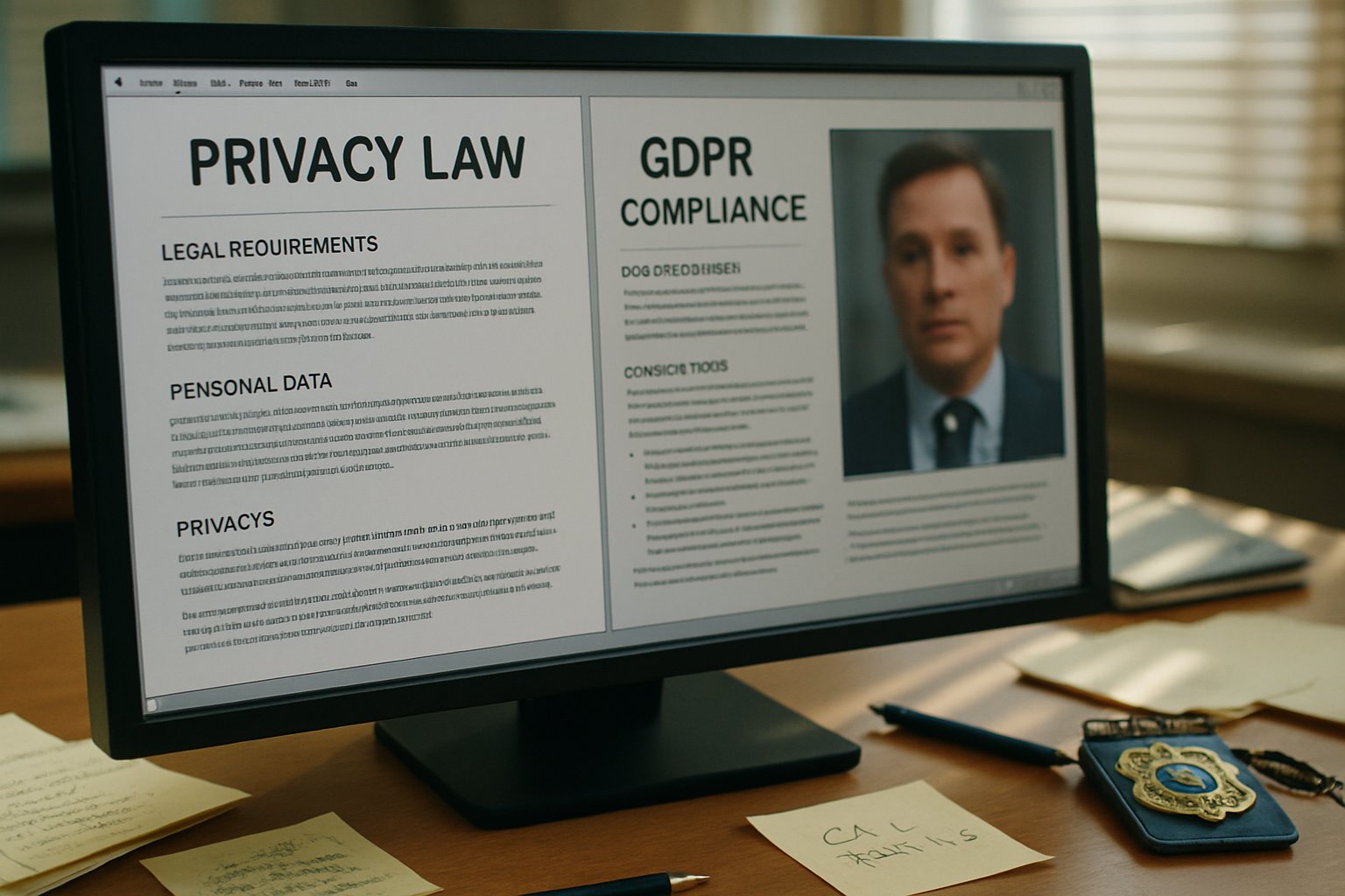 Deepfake Regulatory Probe documents and GDPR compliance paperwork on an investigator’s desk.