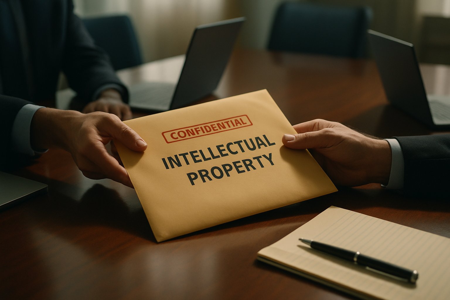 Intellectual Property Legal envelope exchanged during a high-stakes dispute