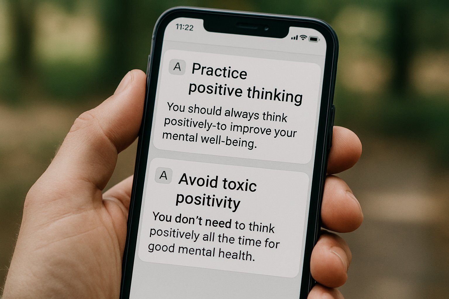 AI Search Danger depicted on smartphone with conflicting mental-health results.