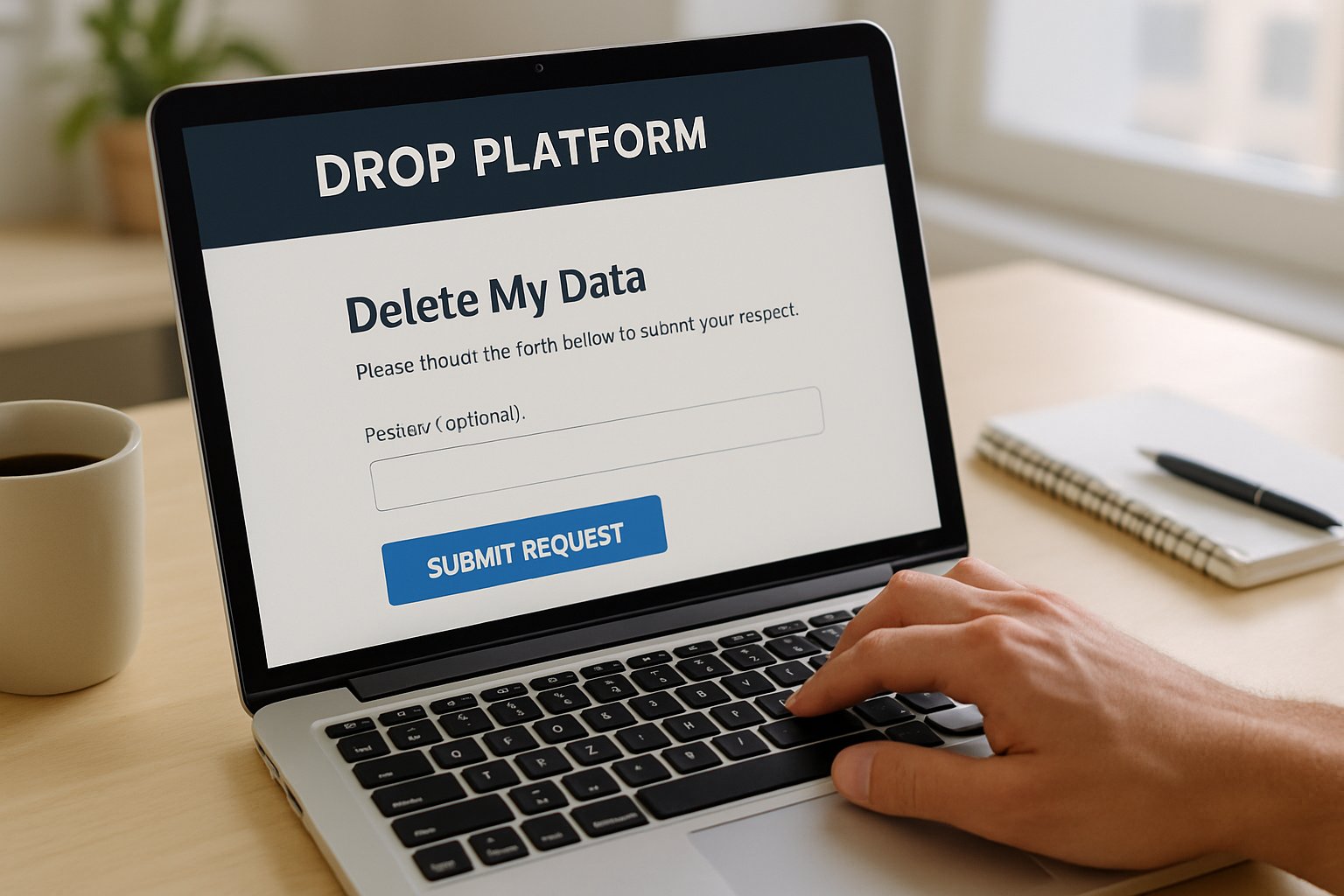 User initiates data deletion using the DROP Platform interface on a laptop.