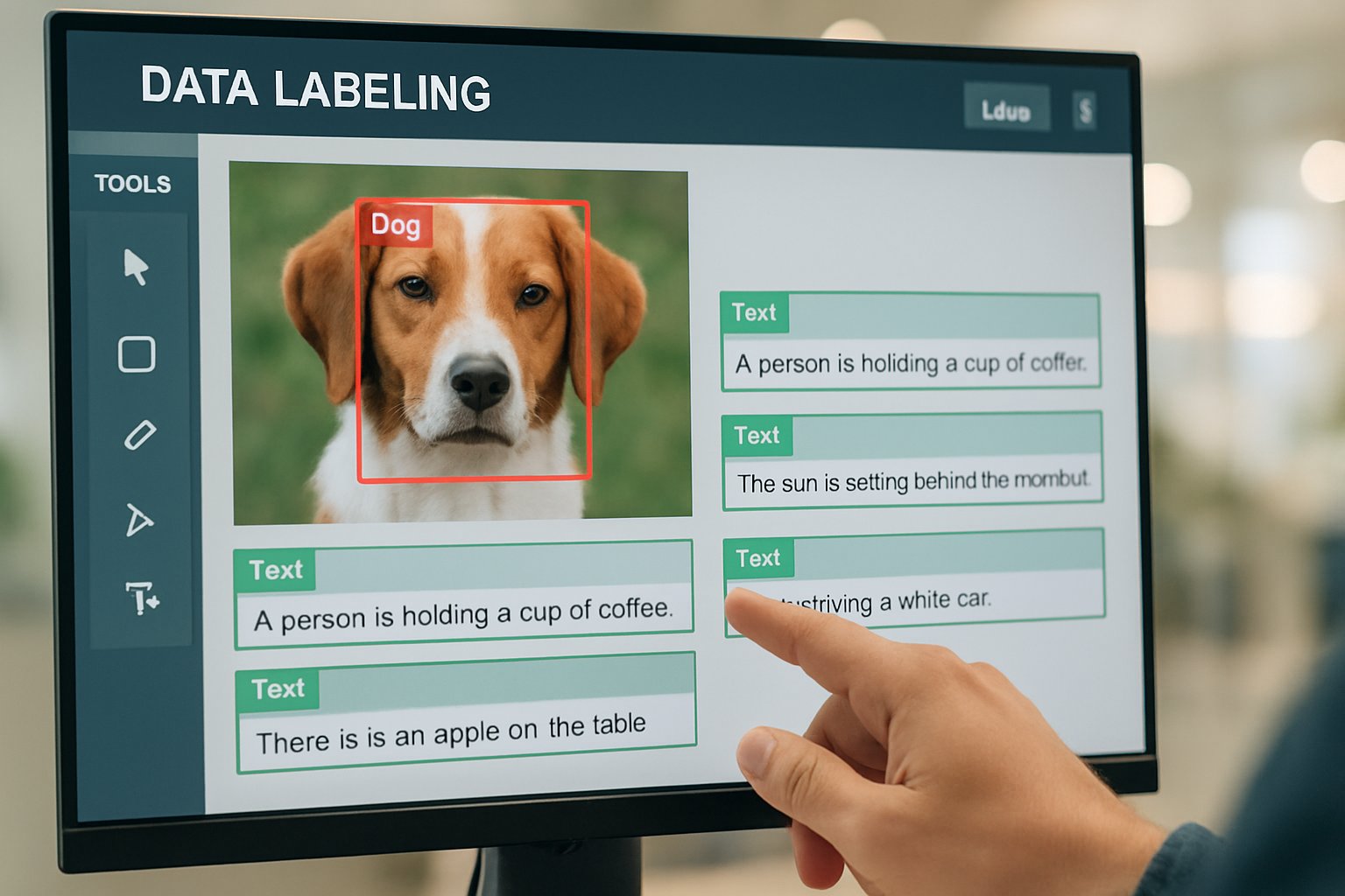 Data Labeling interface displayed on computer for Surge AI workflow.