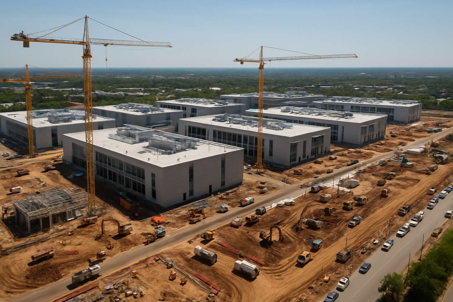 Aerial view of datacenter construction representing Infrastructure Network Scaling