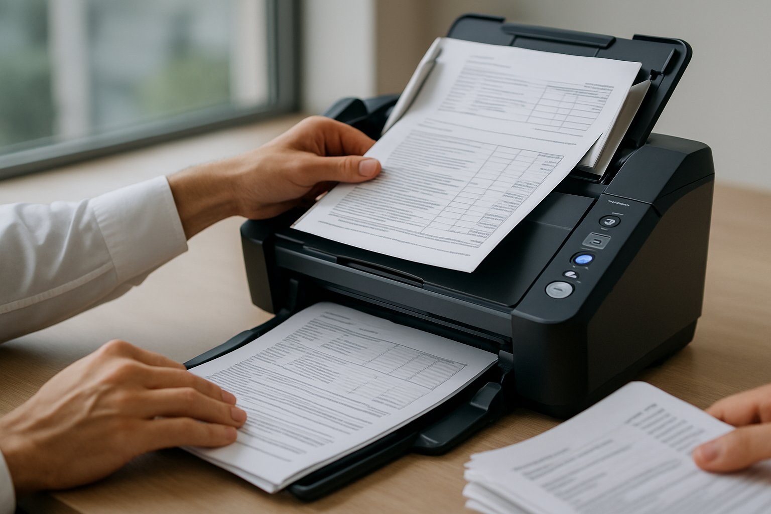 Document scanner digitizing paperwork for Data Processing applications.