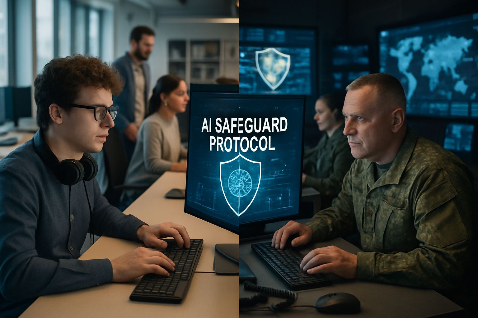 Visual comparison of Claude Safeguards in tech and Pentagon environments.