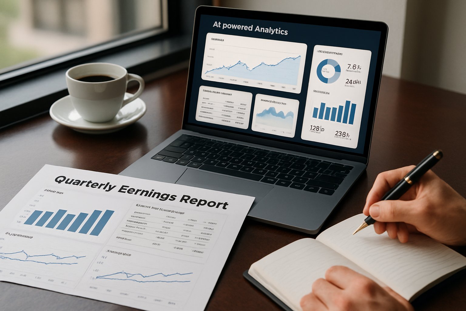 Detailed AI Economics dashboard and earnings report during quarterly analysis.
