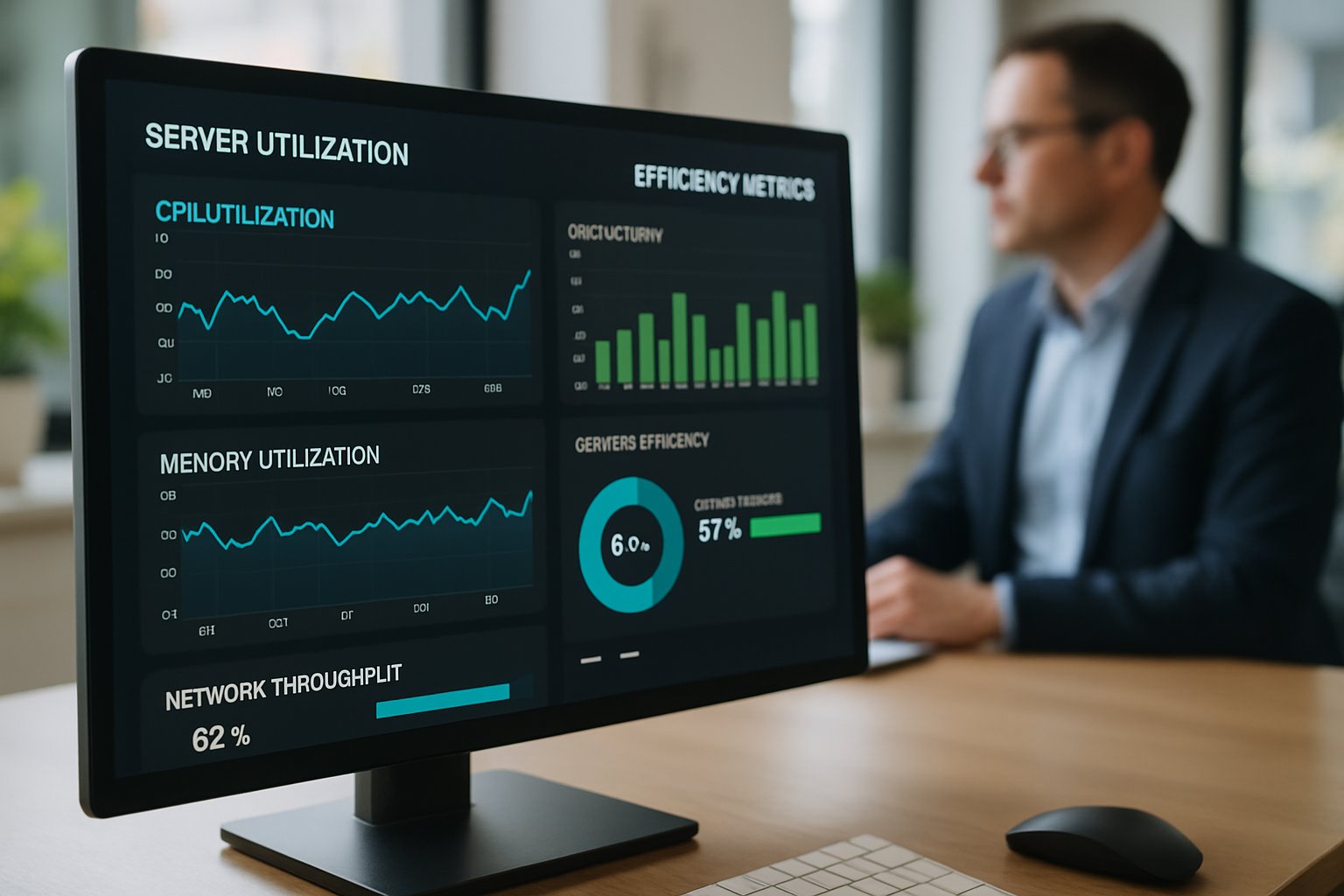 System Efficiency metrics displayed on monitor with real-time data and graphs for ShareChat.