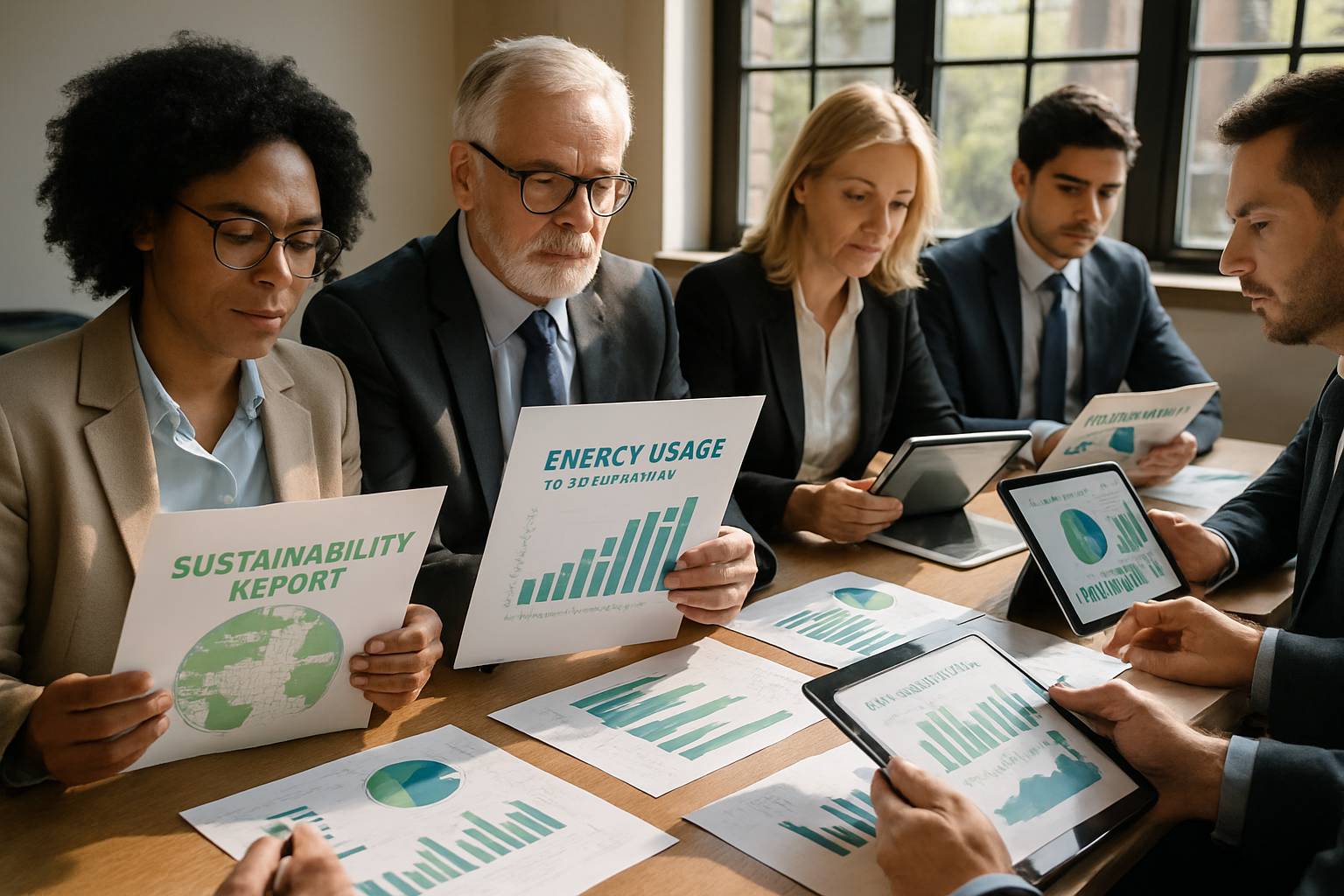 Executives discuss energy strategies for AI Sustainability in a meeting room